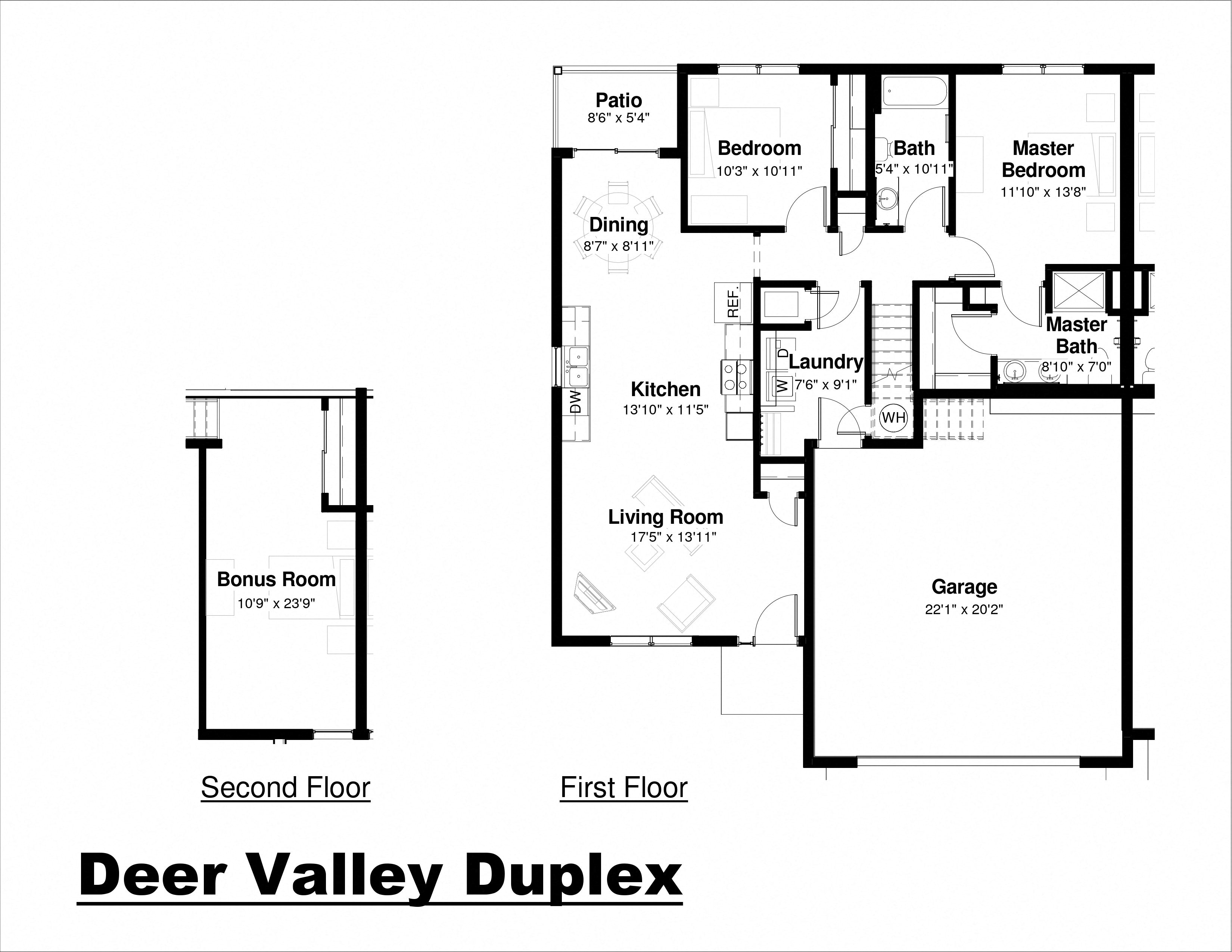 Floor plan for 3 beds, 2 baths, 1300 sqft